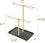 Headband Holder Organizer, 2-Tier T-bar Storage Stand with Tray for Hair Accessories Hairband Hair Clip, for Girls Women, Gold & Black