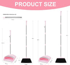 Broom and Dustpan Set House Brooms for Sweeping Indoor Collapsible Broom and Dust Pan Combo for Home Office Kitchen Lobby Floor Pet Hair (Pink)