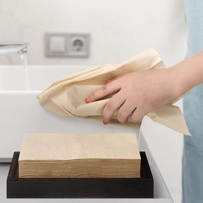 WILLBOND 300 Packs Disposable Paper Napkins Bulk Bamboo Paper Towels Disposable Hand Towels for Bathroom Eco Unbleached Brown Dinner Napkins