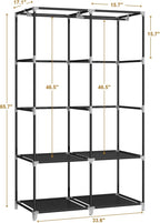 MOGELAFOO Portable Closet Wardrobe for Small Room, 35-Inch Clothing Organizer Storage Rack with 2 Clothes Hanging Rods and 4 Shelves, Non-Woven Fabric Cover, Black