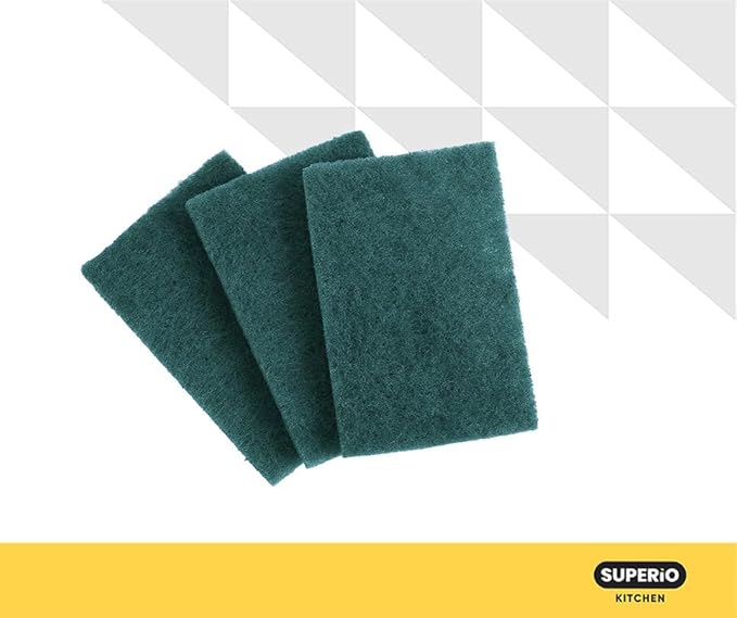 Scouring Pad Non-Scratching Scrubber Non-Scratch Cleaning Scrub Pads Heavy Duty Scouring Pad Reusable Kitchen Scrubbing Pad Pack of 9 Green, by Superio