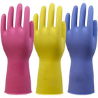 Rubber Kitchen Cleaning Gloves, Reusable Dishwashing Gloves, Non-Slip, with Flocked Liner, 3 Pairs (Pink+Yellow+Blue) (Large)