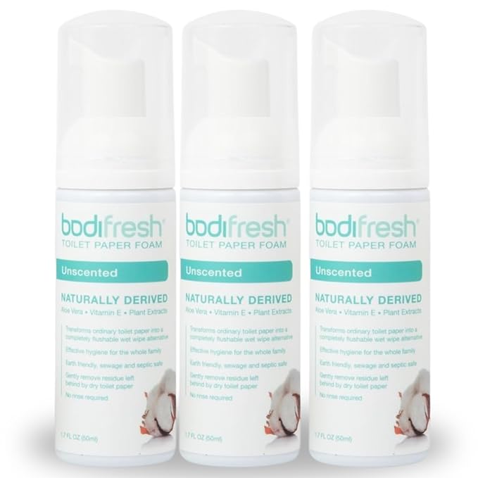 Toilet Paper Foam, Liquid Wet Wipe | Plant-Based, Eco Friendly Flushable Wet Wipe Alternative with Aloe & Vitamin E (1.7 Fl Oz (Pack of 3), Unscented)