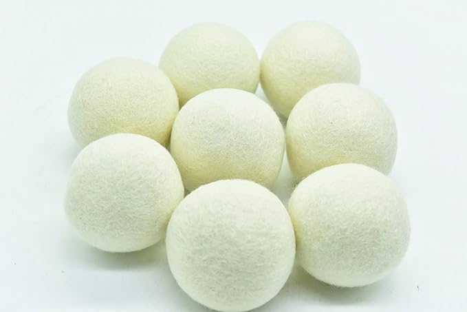 Pack of 8 Wool Laundry Dryer Ball by GK&CO-Reusable Extra Large Premium Natural Fabric Softener, Reduces Clothing Wrinkles, Eco-Friendly~Made of 100% Pure New Zealand Wool~Made in Nepal (8)