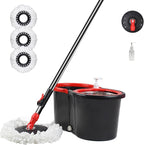 Spin Mop and Bucket with Wringer Set, 360° Spinning Mop Bucket System with 3 Microfiber Mop Replacement Heads, Adjustable Handle for Floor Cleaning (Black)