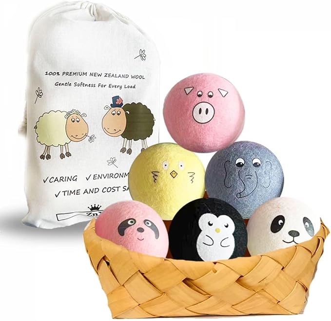 ZnX Wool Dryer Balls 6 Pack XL Eco-Friendly, Renewable and Biodegradable Crafted from 100% Organic New Zealand Sheep Wool, Wool Balls Replaces Dryer Sheets - Laundry Balls with Storage Bag