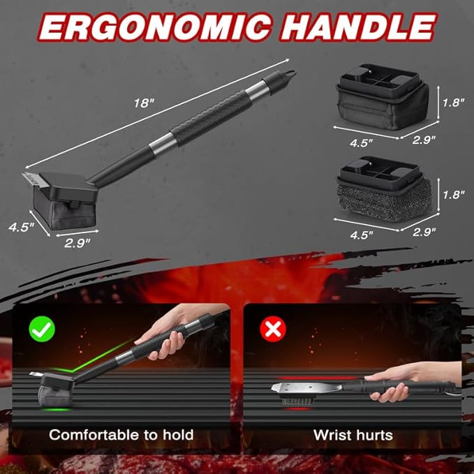 Grill Brush for Outdoor Grill - BBQ Grill Brush Bristle Free, Aramid Fiber Steam Grill Cleaner, Non Metal Bristles Barbecue Cleaner Grill Cleaning Tools, 2 Replaceable Heat-Resistant Heads (Black)