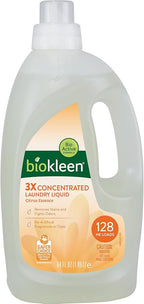 Biokleen Natural Laundry Detergent - 128 HE Loads - Liquid, Concentrated, Eco-Friendly, Non-Toxic, Plant-Based, No Artificial Fragrance or Preservatives, Citrus Essence