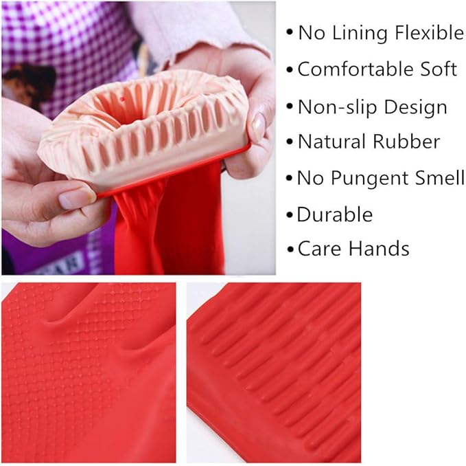 Rubber Cleaning Gloves Kitchen Dishwashing Glove 6-Pairs,Waterproof Reuseable.(Medium)