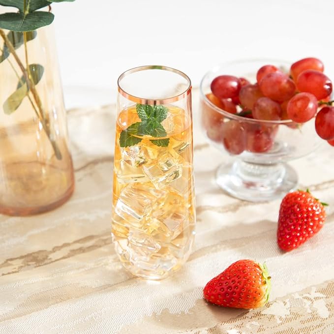 Ciaell 24 Pack Rose Gold Plastic Champagne Flutes - 9 Oz Disposable Champagne Glasses - Stemless Mimosa Glass for Parties & Weddings & Birthdays