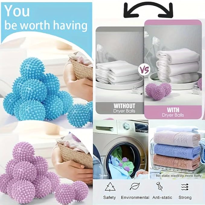 Reusable Laundry Dryer Balls, Sky Blue Plastic Anti-Static Fabric Softener, Reduces Wrinkles, Sustainable Cleaning Supplies, Essential Washing & Drying Aid for Soft, 6 Pack, 2.36 in (Sky Blue)