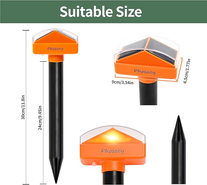 Solar Mole Repellent, 4 Pack Gopher Sonic Spikes, Waterproof Rodent Deterrent Devices to Get Rid of Moles in Your Yard Garden Lawn Home Outdoor