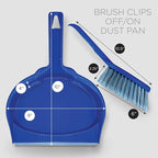LOLA Clip On Dust Pan & Brush Set, 6 Pack, w/Easy Dust, Dirt & Debris Catching Rubber Lip, Flagged Fiber Bristled Brush, Hang Hole for Easy Storage