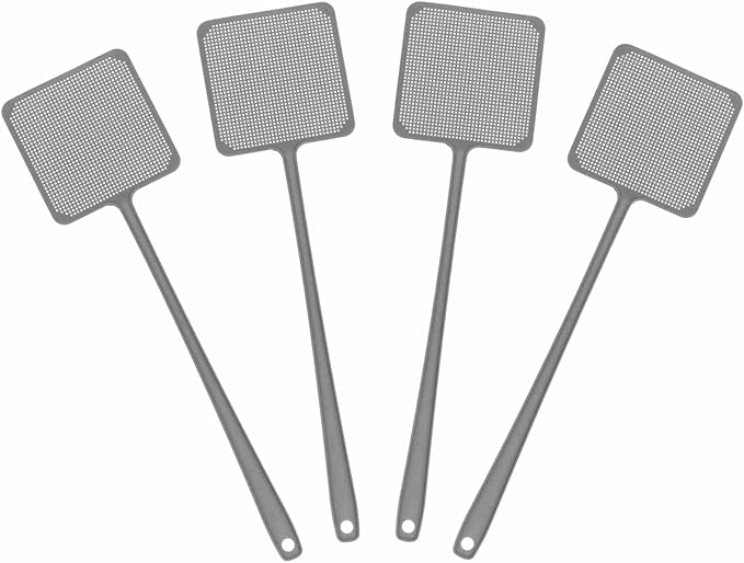 HARFINGTON 6pcs Fly Swatter 4.5"x4.5" Plastic Manual Heavy Duty Long Handle Fly Swatter for Home Indoor Outdoor, Silver