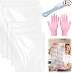 Juome Oven Rack Cleaning Bags, 5 Pack Reusable No Scrub Oven Rack Cleaning Bags Kit with 6 Gloves & 1 Brush, Leak Proof PE Bags (19.7*27.5inch & 23.6*35.4inch) for Deep Soaking BBQ Racks, Grill Grates