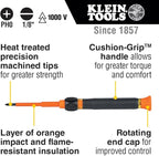 Klein Tools 32581INS Precision Screwdriver, 2-in-1 Insulated Screwdriver with No. 0 Phillips and 1/8-Inch Slotted Bits