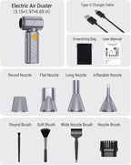 BOBYE Compressed Air Duster, 350W High-Powered Electric Air Duster with 180,000 RPM, Extended Runtime, 10000 mAh Battery, Mini Blower & Air Duster Rechargeable for Keyboard, PC, Car, Home, Silver