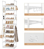 VTRIN 10 Tiers Tall Shoe Rack Holds 20-25 Pairs of Shoes Sturdy Vertical Shoe Organizer with 18pcs Hooks Stackable Narrow Shoe Rack for Closet, Entryway White