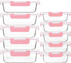 M MCIRCO [10-Pack Meal Prep Containers with Snap Locking Lids, Glass Airtight Lunch, Food Storage Containers, Microwave, Oven, Freezer and Dishwasher Friendly, Pink