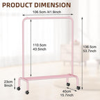 STARLATTA Rolling Clothing Racks for Hanging Clothes, Garment Rack for Clothes to Hang, Metal Portable Wardrobe Rack for Coats, Jackets, Shirts, Dress,Pink