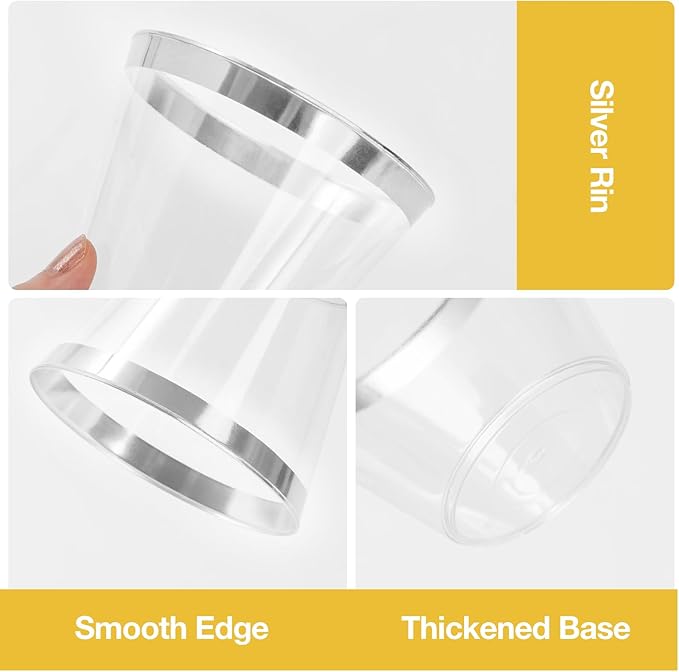 Goodluck 100PCS 9oz Plastic Cups for Party, Disposable Silver Cups, Plastic Cocktail Glasses for Wedding Thanksgiving, Christmas, and Parties