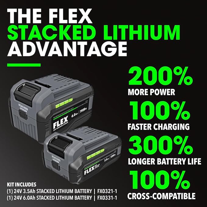 FLEX 24V Brushless Cordless 4-Tool Combo Kit: Hammer Drill, Hex Impact Driver, Circular Saw, Work Light with 3.5Ah, 6.0Ah Stacked Lithium Batteries and 280W Rapid Charger - FXM403-2G
