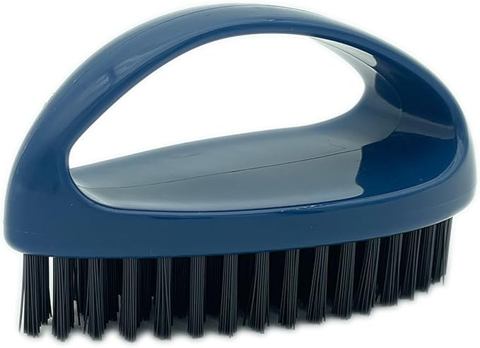 Small Scrub Brush with Nylon Bristles - Heavy Duty Cleaning Brush for Bathroom, Kitchen, Grout, Tiles - Non-Slip Teardrop Handle & Hangable Design - Deep Blue