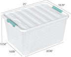 Vababa 80 L Large Plastic Storage Tote with Latch Lids, 4-Pack Clear Plastic Storage Bin with Wheels