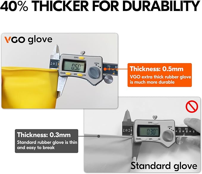 Vgo... 10-Pairs Reusable Household Gloves, Rubber Dishwashing gloves, Extra Thickness, Long Sleeves, Kitchen Cleaning, Working, Painting, Gardening, Pet Care (Size XL, Yellow, HH4601)