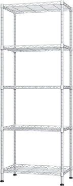 HOMEFORT 5-Shelving Unit, Adjustable Wire Shelving, Metal Wire Shelf Rack Organizer for Kitchen, Pantry, Closet, Bathroom, Laundry,Sliver,21" W x 11" D x 53" H