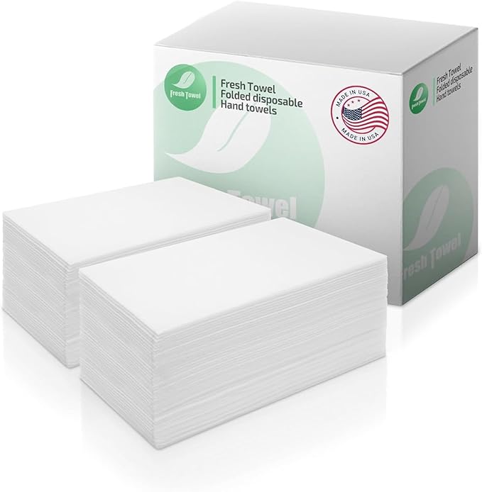 Fresh Towel Folded Disposable Hand Towels for Bathroom | Single-Use Hand Paper Towels for Bathroom Guests, 1/6 Folded | Soft and Absorbent Disposable Napkins (500, White)