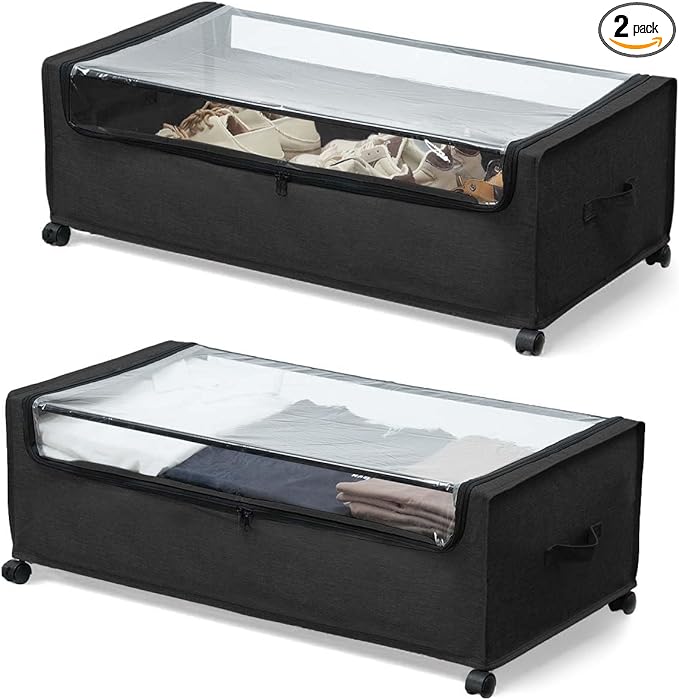 FOUCSSOMEI Under Bed Storage with Wheels, Under The Bed Storage Drawers On Wheels, Rolling Underbed Drawers, Lockable, Heavy Duty, XXXXL Size 90L