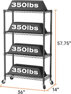 SINGAYE 4 Shelf Storage Wire Shelves Closet Bathroom Organizers Metal Pantry Kitchen Garage Shelving Unit Laundry Room Organization Home Narrow Rack Net Basket with Wheels Black