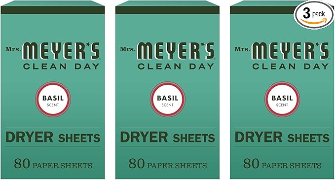 Mrs. Meyer's Clean Day Dryer Sheets, Basil Scent, (Pack of 3)