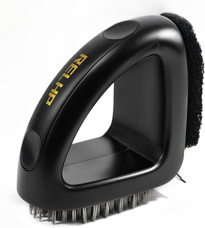 RELHP 4-in-1 Grill Brush [Bristle-Free Sponge Pad & Wire] Combined BBQ Brush,Ultra Safe & Heavy-Duty Grill Cleaner for Outdoor Grill Grill Brush and Scraper Grill Accessories Gifts for Men/Dad