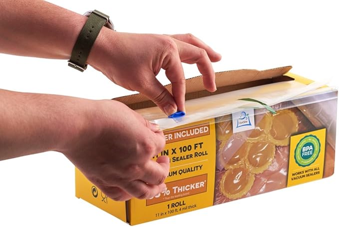 6" x 100' Mega Roll & Cutter Box Vacuum Sealer Bags Roll (No More Scissors) 4 mil 100 Foot OutOfAir, 33% Thicker, BPA Free, Sous Vide, Commercial Grade, Works with FoodSaver Sealers
