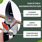 Saboten Japanese Bypass Pruning Shears 7.9 in, Fluorine-Coated Blade Wipes Clean, Rust & Sap Resistant, Ergonomic Non-Slip Grip, Duracon Safety Lock, 20mm Cut Capacity, Made in Japan Garden Clippers