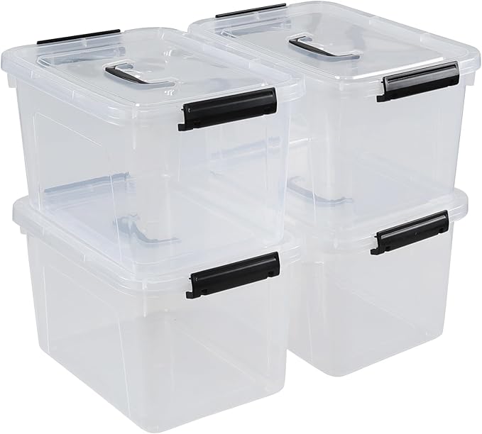 Anbers Plastic Lidded Storage Bins, 4 Packs Latching Storage Container Box (10.5 Qt)
