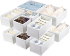 Fordonral 12 Pack Drawer Organizer Clothes, Foldable Fabric Dresser Organizer Closet Organizers and Storage Box for Underwear,Folded Clothes,Baby Clothing,Socks,Bra,Towels,Ties(12 Pack,White)