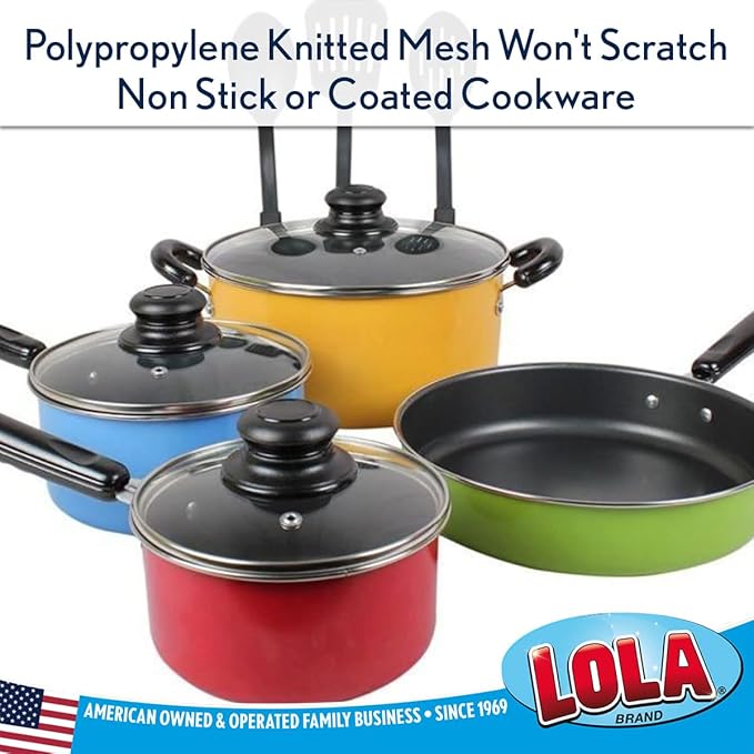 LOLA Jumbo 4" Plastic Mesh Scouring Pads, 6 Pack, Non-Scratch, Great for Pots, Dishwashing, Sinks, Appliances, Assorted Colors