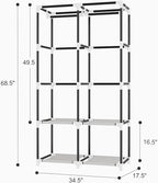 Portable Closet for Hanging Clothes, Portable Wardrobe Closet with Cover, 4 Storage Shelves, 2 Hanging Rods and 8 Side Pockets, Easy Assembly and Sturdy Free Standing Closet for Bedroom, Grey