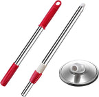Spin Mop Replacement Mop Handle, 49-inch 360 Degrees Rotating Telescopic Replacement Mop Stick with Stainless Steel Disc for Spin Mop Bucket Cleaning System (Stainless Steel Disc, Red)