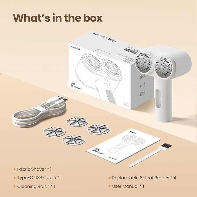 Mosthink Fabric Shaver, 2-In-1 Electric Lint Shaver & Brush, Dual-Head Lint Remover for Clothes Couch Furniture | 3-Speed Fuzz & Pilling Remover | Sweater Shaver with LED Display | Type-C Rechargeable