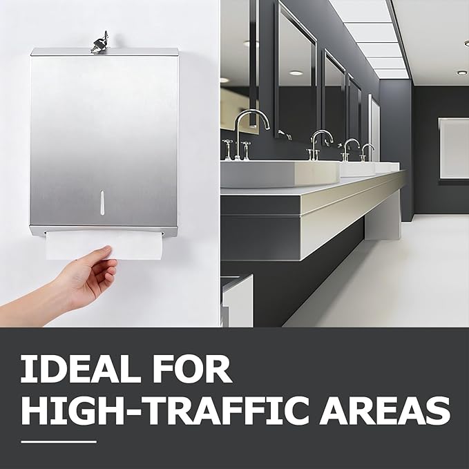Paper Towel Dispenser Wall Mount Commercial, Brushed Stainless Steel & Fingerprint Resistant, Lockable, for c fold/Multifold/Trifold Paper Towels, Touchless Hand Towels Holder
