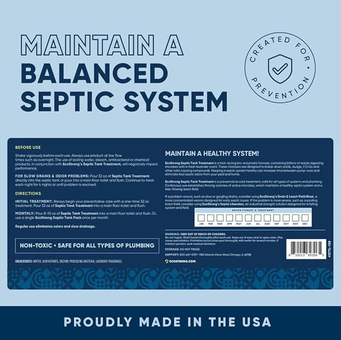 Eco Strong Septic Tank Treatment -1 Gallon Professional Grade Liquid | Live Bacteria & Enzyme Formula - Erase Septic Odor & Prevent Septic Backups