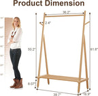 Muwuele Solid Wood Clothing Rack, Rolling Clothes Rack for Hanging Clothes, Garment Rack with Shelves Load 350 Lbs, Portable Closet Organizer on Wheels for Hanging Clothes (Natural)