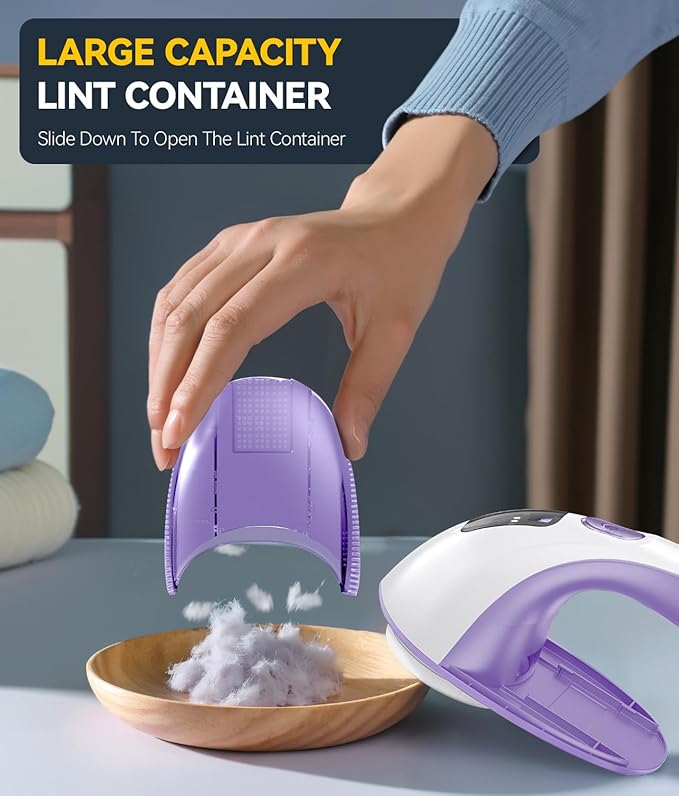 Rechargeable Fabric Shaver and Lint Remover, 3-Speed Adjustable Sweater Shaver with 6-Leaf Replaceable Stainless Steel Blades, 2.6Inch Large Mesh, Removable Bin for Clothes Fuzz, Lint, Pills, Bobbles