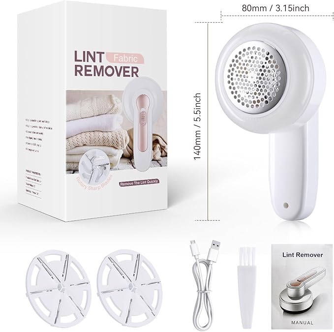 Fabric Shaver for Clothes, Lint Remover with 2 Spare Blades, Electric Sweater Shaver Defuzzer for Clothes Woolen Coats Scarves Gloves Furniture Couches Curtains Pills and Fuzz Balls