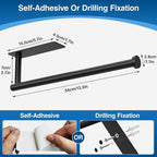 Paper Towel Holder - Self-Adhesive or Drilling, Matte Black Wall Mounted Rack - SUS304 Stainless Steel Kitchen Roll Dispenser Under Cabinet