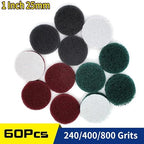 60 PCS 1 Inch 25mm 240-800 Grit Multi-Purpose Flocking Scouring Pad Duty Nylon Cloth for Polishing & Grinding,400